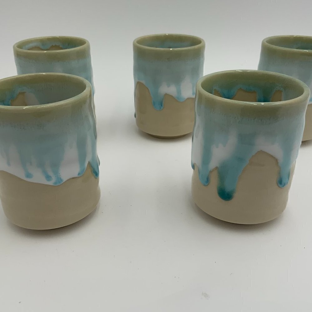 Set of 5 Mino Ware Japan Pottery Yunomi Chawan Teacups Frost White/Glacier Blue - Picture 9 of 12